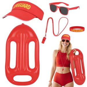 Alaoo Accesorios de Salvavidas, 5PCS Juego de Disfraz de Salvavidas Con Flotador Inflable, Silbato Deportivo, Gorra, Pulsera, Gafas de Sol, Accesorios Socorrista para Mujeres Hombres