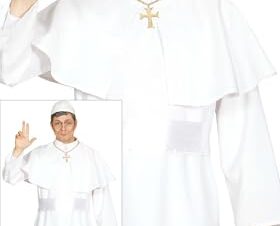 FIESTAS GUIRCA | Disfraz de Papa Adulto (52-54/L) - Incluye Capa, Cinturón, Solideo y Sotana - Disfraces Religiosos para Fiestas, Carnaval y Halloween - Ideal para Hombres - Blanco