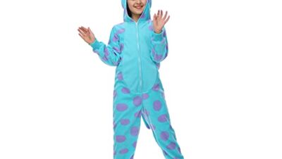 Rabtero Disfraz de monstruo azul para niños, niñas de monstruo azul Onesie, fiestas de Navidad de Halloween Disfraz de dibujos animados para niños 8-10