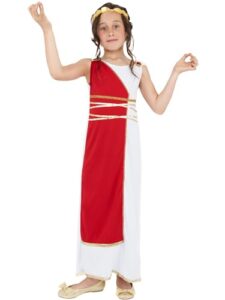 Smiffys Disfraz de niña griega, Rojo, con túnica y adorno para la cabeza Halloween